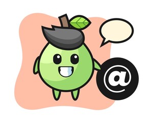 Cartoon illustration of guava standing beside the At symbol