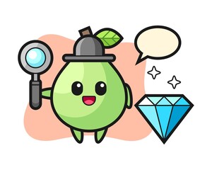 Illustration of guava character with a diamond