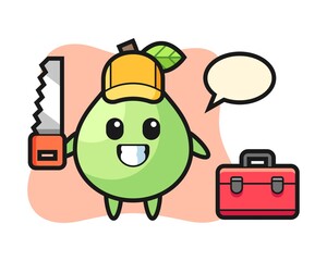 Illustration of guava character as a woodworker