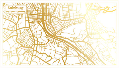 Salzburg Austria City Map in Retro Style in Golden Color. Outline Map.