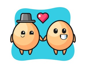 Egg cartoon character couple with fall in love gesture