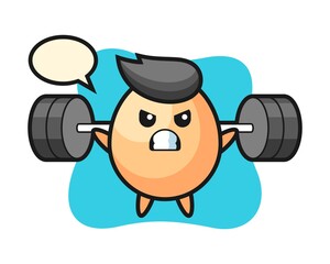 Egg mascot cartoon with a barbell