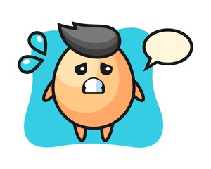 Egg mascot character with afraid gesture