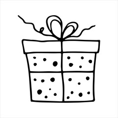 Festive gift box drawn in doodle style.