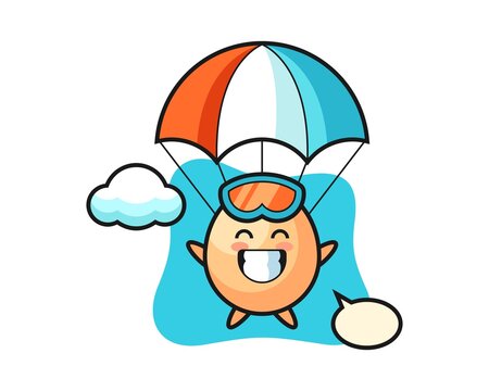 Egg mascot cartoon is skydiving with happy gesture