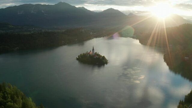 Drone Flight Over Church And Bled Island