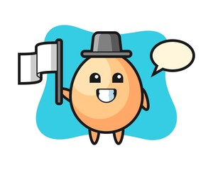 Cartoon character of egg holding a flag