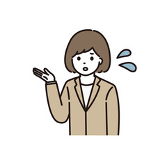 困った顔で説明するスーツ姿の若い女性