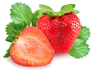 Korean Strawberry with leaf on white background, Red strawberry on white, (With clipping path)