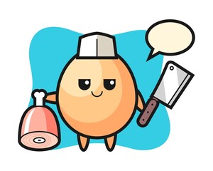Illustration of egg character as a butcher