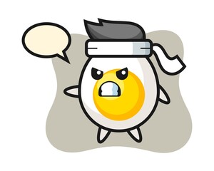 Boiled egg cartoon illustration as a karate fighter