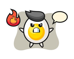 Fototapeta premium Boiled egg character cartoon with angry gesture