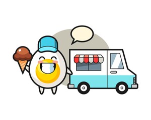 Mascot cartoon of boiled egg with ice cream truck
