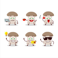 Obraz premium Oyster mushroom cartoon character with various types of business emoticons