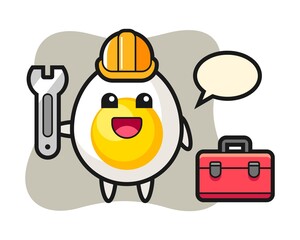 Mascot cartoon of boiled egg as a mechanic