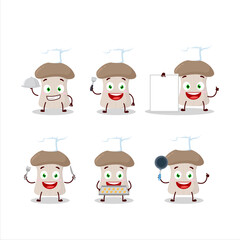 Cartoon character of oyster mushroom with various chef emoticons