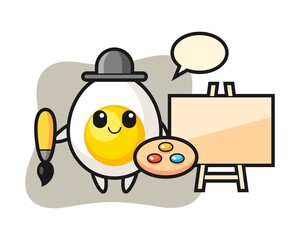 Illustration of boiled egg mascot as a painter
