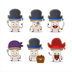 Cartoon character of oyster mushroom with various pirates emoticons