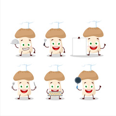 Cartoon character of shimeji mushroom with various chef emoticons