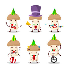 Cartoon character of shimeji mushroom with various circus shows