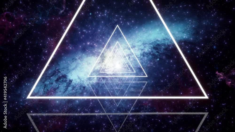 Poster abstract triangle neon glow with nebula background loop. futuristic vj motion graphics, club concert