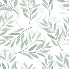 Fototapeta na wymiar Hand drawn eucalyptus leaves seamless pattern