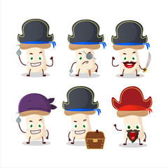 Cartoon character of shimeji mushroom with various pirates emoticons