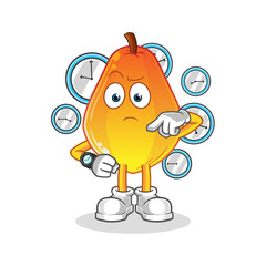 papaya with wristwatch cartoon. cartoon mascot vector