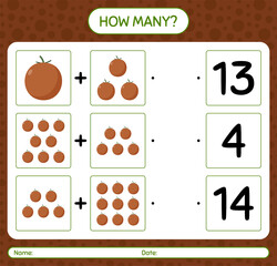 How many counting game with rose velvet apple. worksheet for preschool kids, kids activity sheet, printable worksheet
