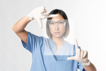 3D illustration Doctor touching modern virtual screen interface medical technology