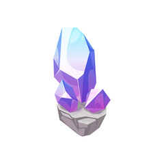 Crystal gem, gemstone jewel and rhinestone diamond, vector jewelry glass mineral, isolated icon. Sapphire, opal or topaz gem crystal of blue and purple crystalline quartz with facet brilliant shine