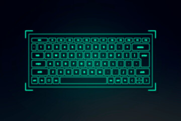 3D illustration AR keyboard hologram neon green for smart technology device