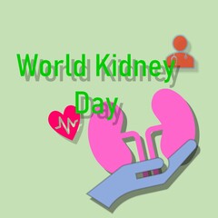 Obraz premium The illustration shows a picture of doctor, kidney and heart condition. There is a word that is World Kidney Day.