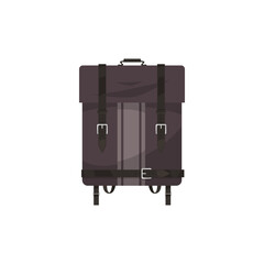 Kids schoolbag isolated vector icon, cartoon knapsack or rucksack with belts and webbing of grey color. Student backpack or school bag of retro design on white background