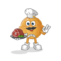walnut chef with meat mascot. cartoon vector