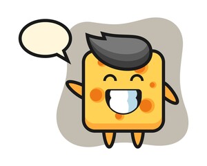 Cheese cartoon character doing wave hand gesture
