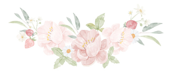watercolor pink peony flower bouquet isolated on white background © Unchalee