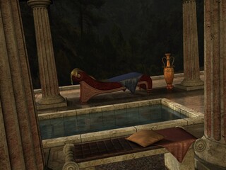 3d illustration of a fantasy bath  scene