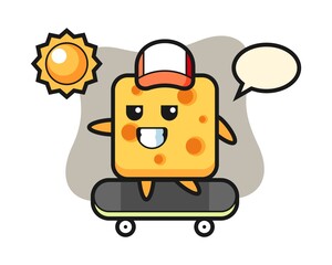 Cheese character illustration ride a skateboard