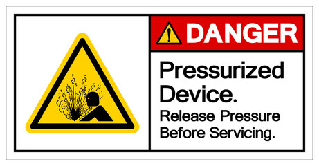 Danger Pressurized Device Release Pressure Before Servicing Symbol Sign, Vector Illustration, Isolate On White Background Label .EPS10