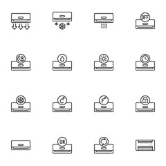 Air conditioning system line icons set, outline vector symbol collection, linear style pictogram pack. Signs, logo illustration. Set includes icons as air conditioner, temperature control, heating