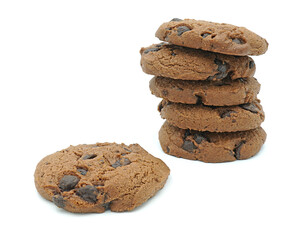 Choco chip cookies, Tasty sweet biscuit chocolate pastry, Isolated on white background