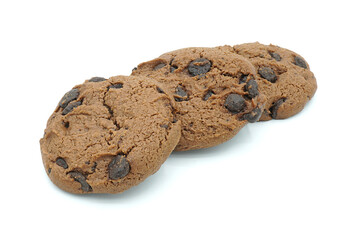 Choco chip cookies, Tasty sweet biscuit chocolate pastry, Isolated on white background