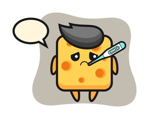 Cheese mascot character with fever condition