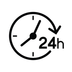 24 hours with clock arrow cyclic icon, Opened order execution or delivery, All day business and service sign, Vector illustration