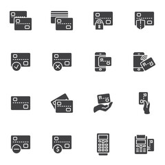 Credit card vector icons set, modern solid symbol collection, filled style pictogram pack. Signs, logo illustration. Set includes icons as bank card, atm, banking payment cashier, wireless payment