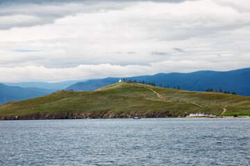 Lake Baikal in cloudy weather. Ogoy Island.