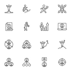 Headhunting and recruiting line icons set, outline vector symbol collection, linear style pictogram pack. Signs, logo illustration. Set includes icons as leadership, workflow, career ladder, skills