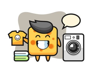 Mascot cartoon of cheese with washing machine
