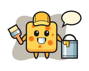 Character illustration of cheese as a painter